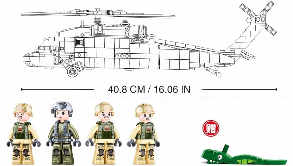 Black Tactical Rescue Helicopter – 692pcs + 4 Troops