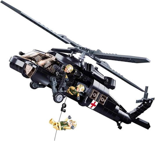Black Tactical Rescue Helicopter – 692pcs + 4 Troops