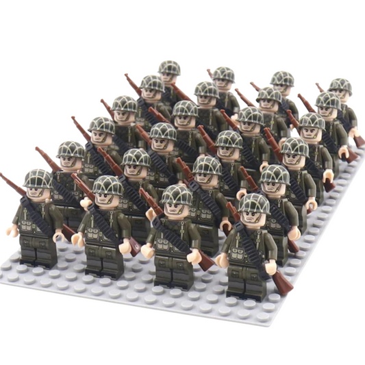 WWII U.S. Paratrooper Assault Squad – 24 Soldiers + Baseplate