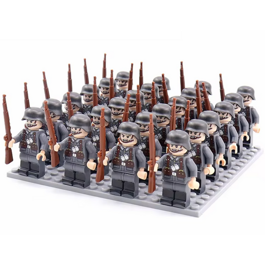 WWII German Rifle Squad – 24 Soldiers + Baseplate (Style 2)